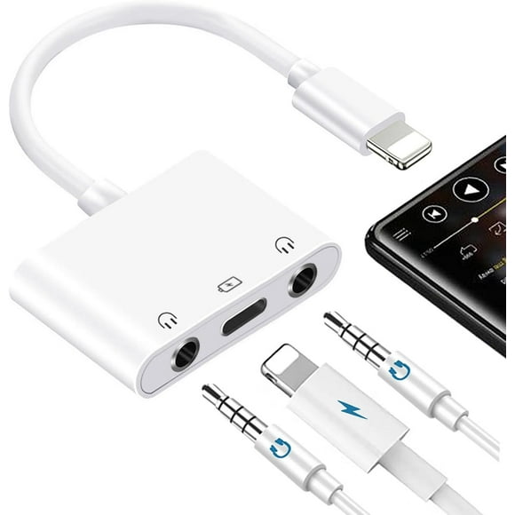 Dual 3.5mm Headphone Adapter for iPhone iPad 3 in 1 Earphone Jack Audio and Charging Adapter Headphone Splitter for iPhone 14/13/12/11/X /8/7 Plug & Play