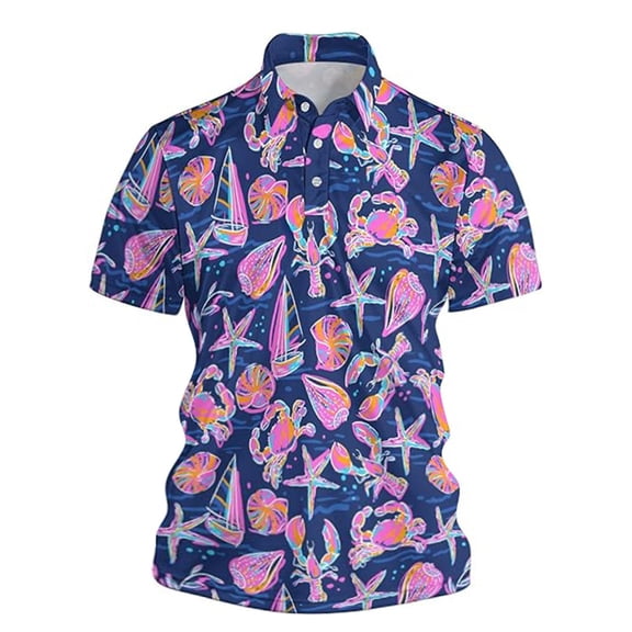 Polo Shirts for Men Thin Breathable Novelty Print Turndown Collar Shirts Quick Dry Short Sleeve Slim Fit Casual Men T Shirts
