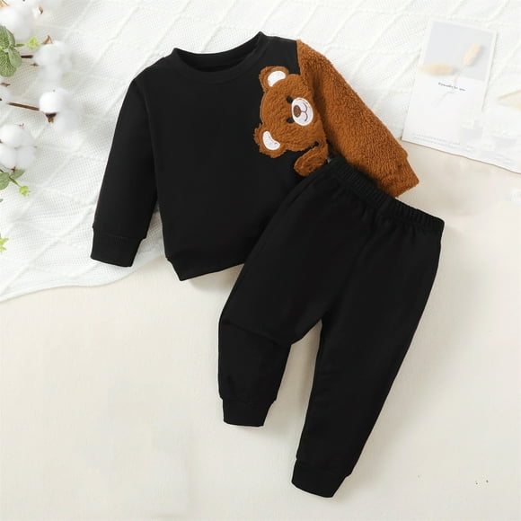 Conjuntos de blusas y camisas de cuello redondo y manga larga para niños, ropa de dormir de franela con cuello redondo, conjunto de manga larga estampado, pantalones largos, sudaderas con capucha grue
