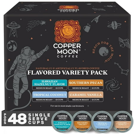 Copper Moon Coffee Variety Flavored Pack 48ct K-Cups Pods (Caramel Vanilla, Tropical Coconut, Hawaiian Hazelnut, Southern Pecan)