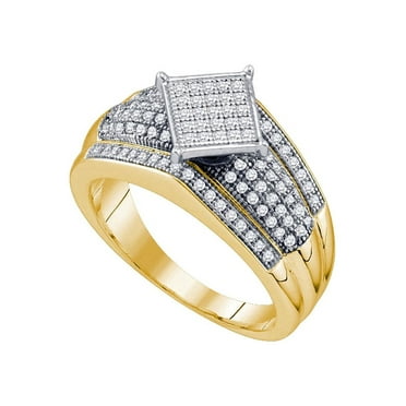 Diamond Princess Yellow-tone Sterling Silver Womens Round Diamond Elevated Square Cluster Ring 1/3 Cttw