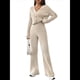 thumbnail image 1 of Conjunto de Pijama de Punto para Mujer, Cuello en V, 2 Piezas, Conjunto Informal A Juego, Suéter de Larga, Blusa y Pantalones. Albaricoque M, 1 of 10