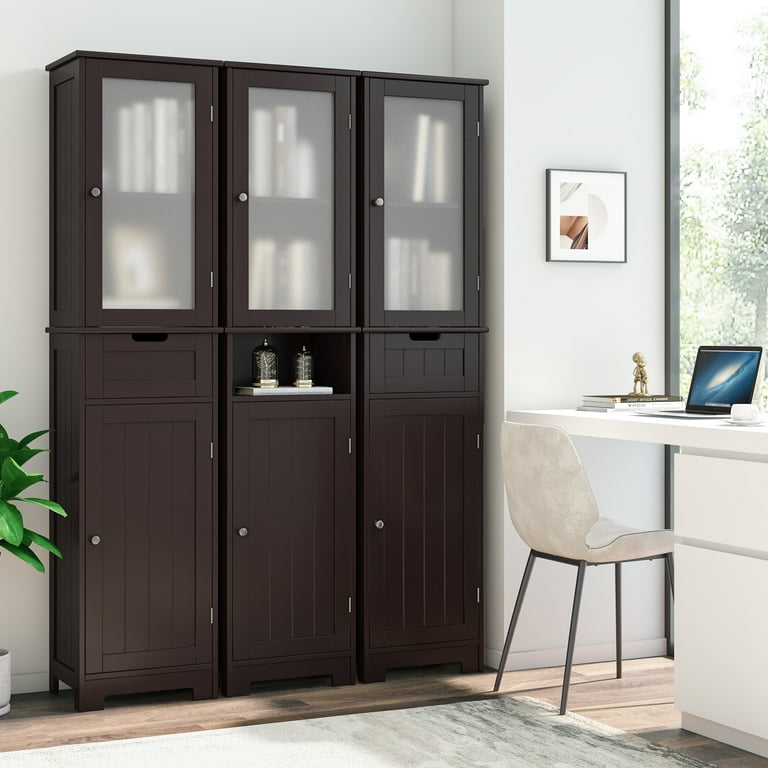 Homfa Bathroom Storage Cabinet, Brown Linen Cabinet, Narrow Tall Cabinet Storage Tower with Door and Drawer