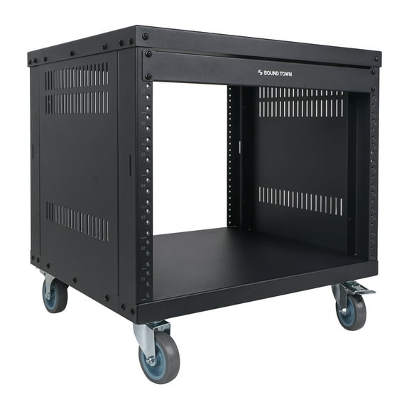 STRK-M8U Sound Town 8U Universal Steel Rack, w/ 3" Locking Casters, Vented Side Panels for Audio Video, Server and Network Equipment (STRK-M8U)