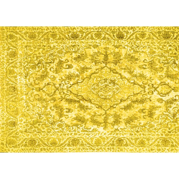 Ahgly Company Machine Washable Indoor Rectangle Persian Yellow Traditional Area Rugs, 5' x 7'