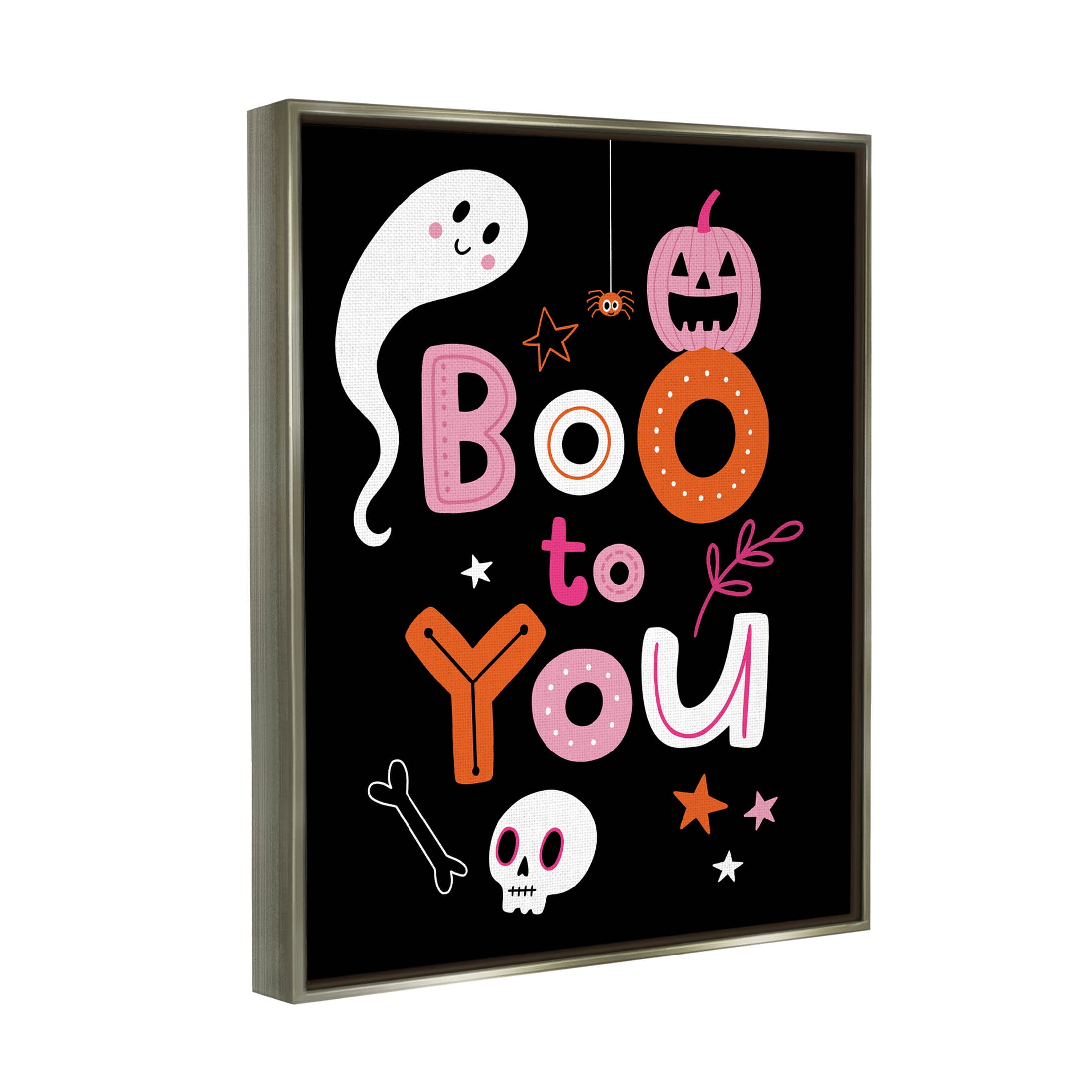 Boo To You Smiling Halloween Elements Holiday Graphic Art Luster Gray Framed Art Print Wall Art