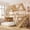 Natural, variant on Harper & Bright Designs House Bunk Bed Twin over Full with Storage Shelves and Wardrobe, Wood Floor Bunk Bed Frame with Ladders and Slides for Boys Girls, Beige