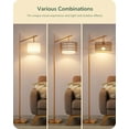 thumbnail image 2 of Rattan Arc Floor Lamp with Remote,Gold Farmhouse Floor Lamp with Dimmable LED Bulb,Rattan & Fabric Double Shades,Foot Switch,Wicker Adjustable Tall Lamp for Living Room, Bedroom, Office,, 2 of 16