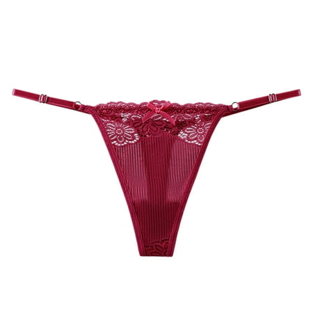 WTXUE Womens Panties Tangas Women T Back Seamless Thong Lace Ultra Thin Crotch Women 1 Piece Red L