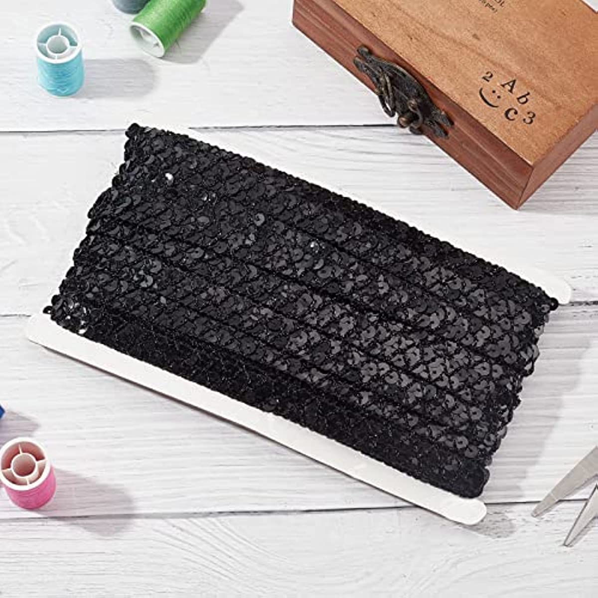 Ruban à Paillettes OLYCRAFT 13m - 2 Rangs, 1.4cm De Large - Noir - Pour Couture Et Décorations