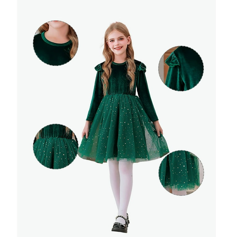 vokkrv 4-5 Years Girls' Long Sleeve Dresses Tulle Princess Dress Toddler Festive Wedding Summer Cotton Party Birthday Tutu 4-11 Year, Toddler Girl's
