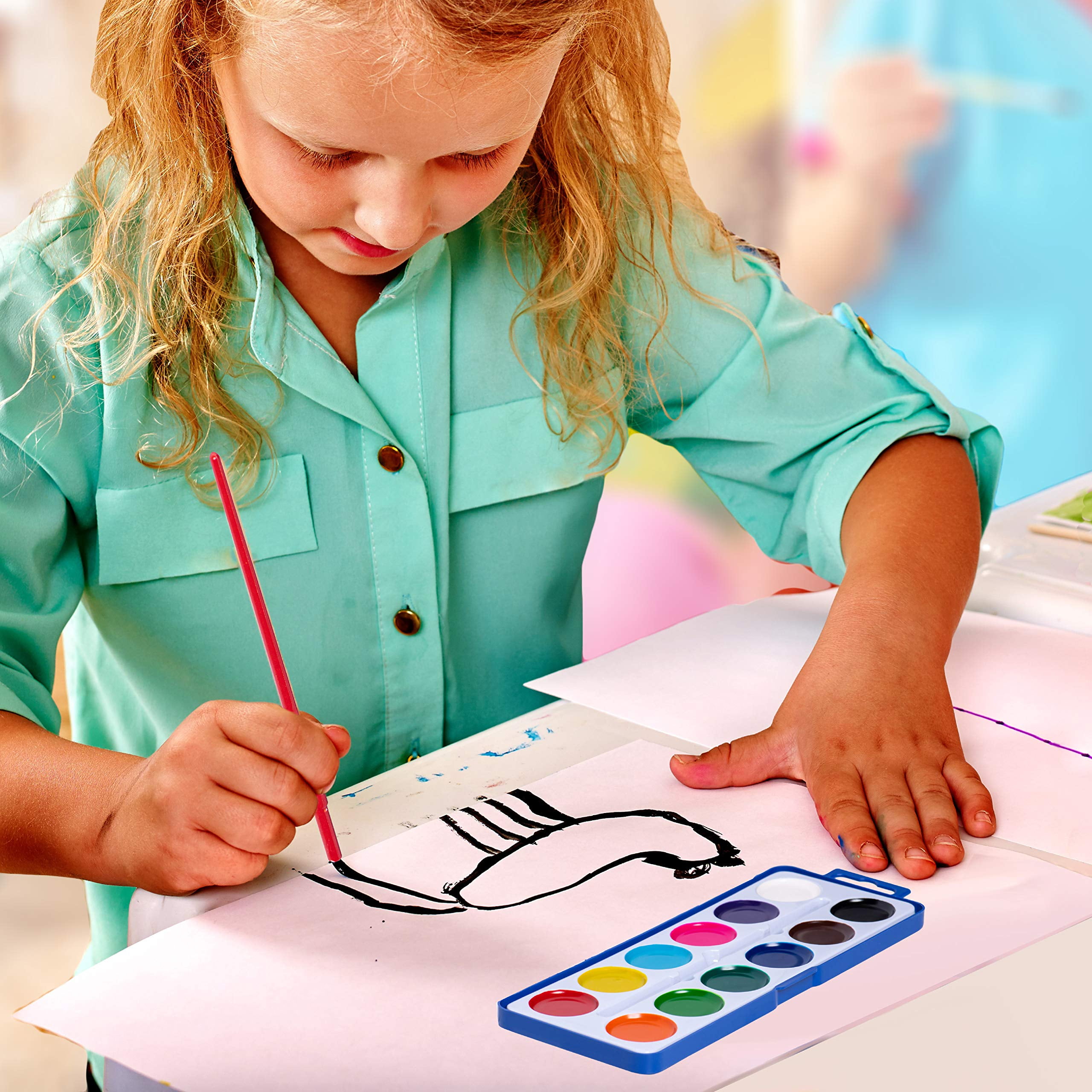 Neliblu Watercolor Paint Set for Kids - Bulk of 12 Colors & Brush