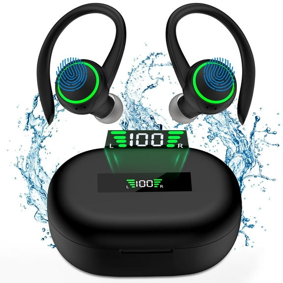 Wireless Earbuds for iPhone Android 60hrs Playtime Waterproof IPX7 Bluetooth 5.3 Headphones Earphones Headset In-Ear Stereo True Wireless Earbuds with Charging Case Noise Cancelling Ear Hooks