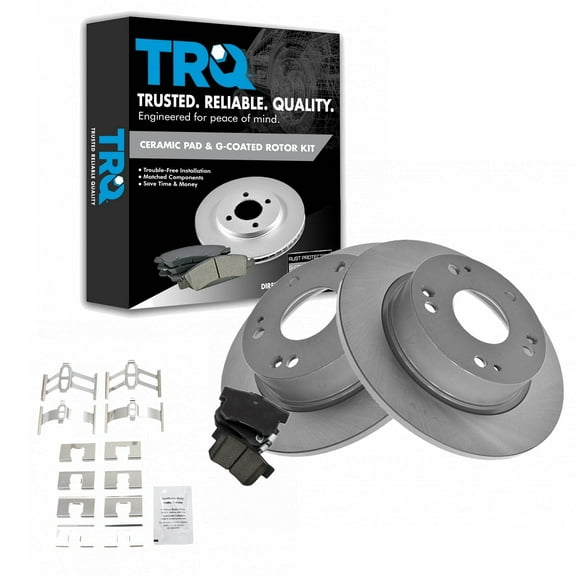 TRQ Rear Brake Pad & Rotor Kit Brake Pads Brake Rotor Ceramic Premium G-Coated Fits Select 2004-2008 Acura TSX 2003-2007 Honda Accord