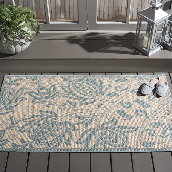 Safavieh Courtyard Bryanna Floral Indoor/Outdoor Area Rug, Cream/Aqua, 4' x 5'7"