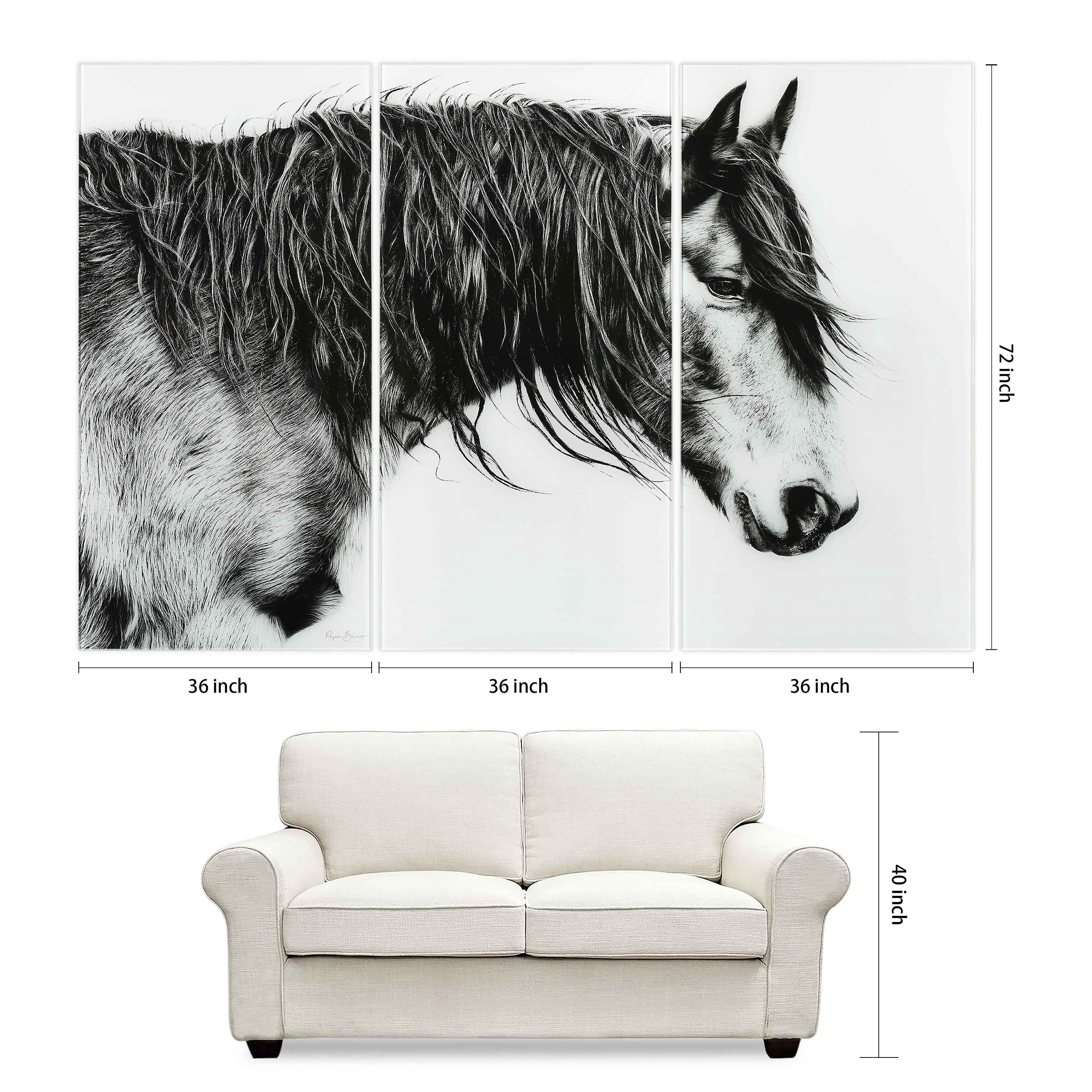Black and White Horse Portrait III ABC 36 in x 72 in Mixed Media Art, by Empire Art 3 Count
