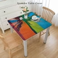 thumbnail image 2 of HAOXIT Grunge Decorative Elastic Edged Square Fitted Tablecloth,Palm Trees Polyester Indoor Outdoor Fitted Table Cover for Parties, Weddings, Kitchen Fit Square Table 60''x60'', 2 of 7