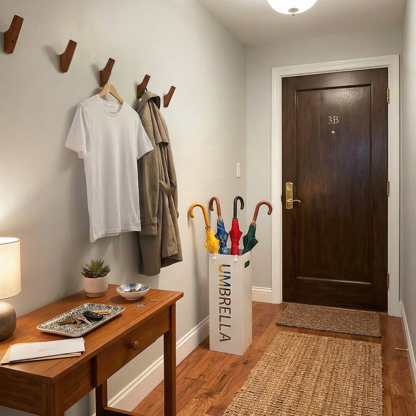 Metal Umbrella Rack Holder Walking Stick Holder Umbrella Stand Storage for Home Office Decoration Collocation In Hallway Foyer with 2 Small Hooks