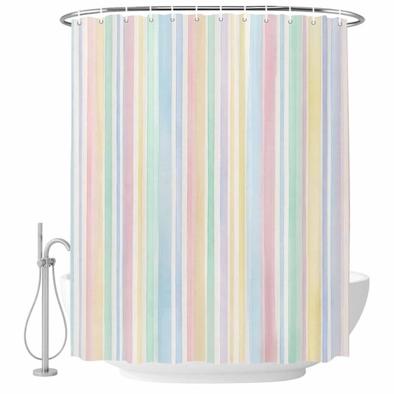 Extra Long Shower Curtain 72x96 Inch, Colorful Striped Shower Curtain Waterproof Bathroom Decor, Modern Vertical Stripes Watercolor Fabric Bath Curtain Set Accessories with Hooks