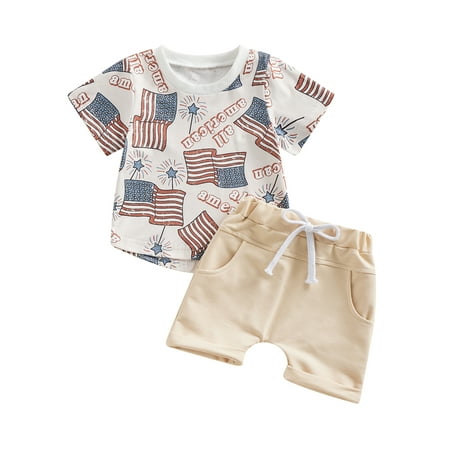 

Toddler Baby Boys 4th of July Outfits Set Short Sleeve Flag Letter Print T-Shirt and Shorts Suit 3-4 Years