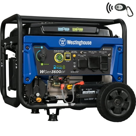 Westinghouse WGen3600DF Dual Fuel (Gas and Propane) Electric Start Portable Generator - 3600 Rated Watts & 4650 Peak Watts