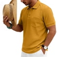thumbnail image 5 of Mens Waffle Knit Polo Shirt Short Sleeve Button Down Pocket Top Casual Summer Golf Tee for Men Lightweight Breathable Fit Ginger M, 5 of 6