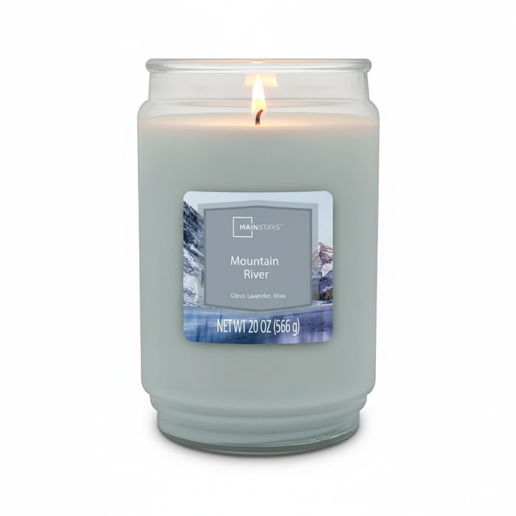 (4 pack) Mainstays Single-Wick Scented Glass Jar Candle, Mountain River, 20oz.