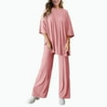 thumbnail image 5 of qolati Two Piece Sets for Women Casual Short Sleeve Pullover Tops and Wide Leg Pants Lounge Sets 2024 Trendy Tracksuits 2 Piece Summer Outfits, 5 of 9