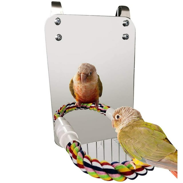 Parrot Bite Toy,Bird Mirror Toy with Bird Mirror Toywith Rope Mirror Bird Cage Chew Toy Tailored for Perfection