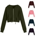 thumbnail image 6 of Women's Cropped Hoodies Black Zip Up Cropped Jacket Sweatshirt Tops Cute Workout Drawstring Hoodie Sweatshirt Jacket, 6 of 6