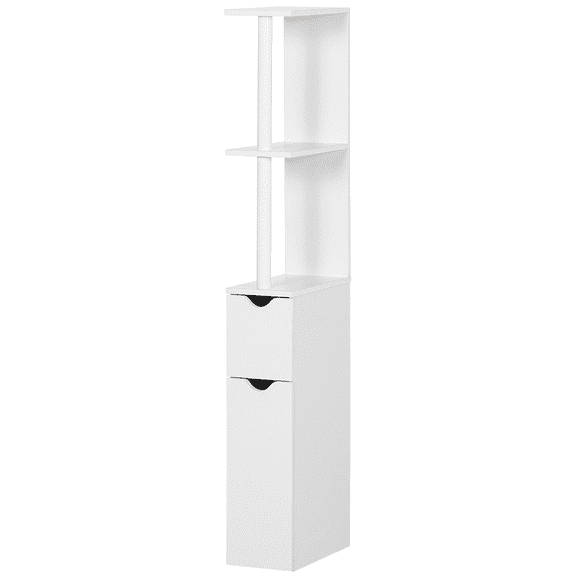 Bathroom Storage Cabinet, White - Tall Skinny Organizer with Shelves