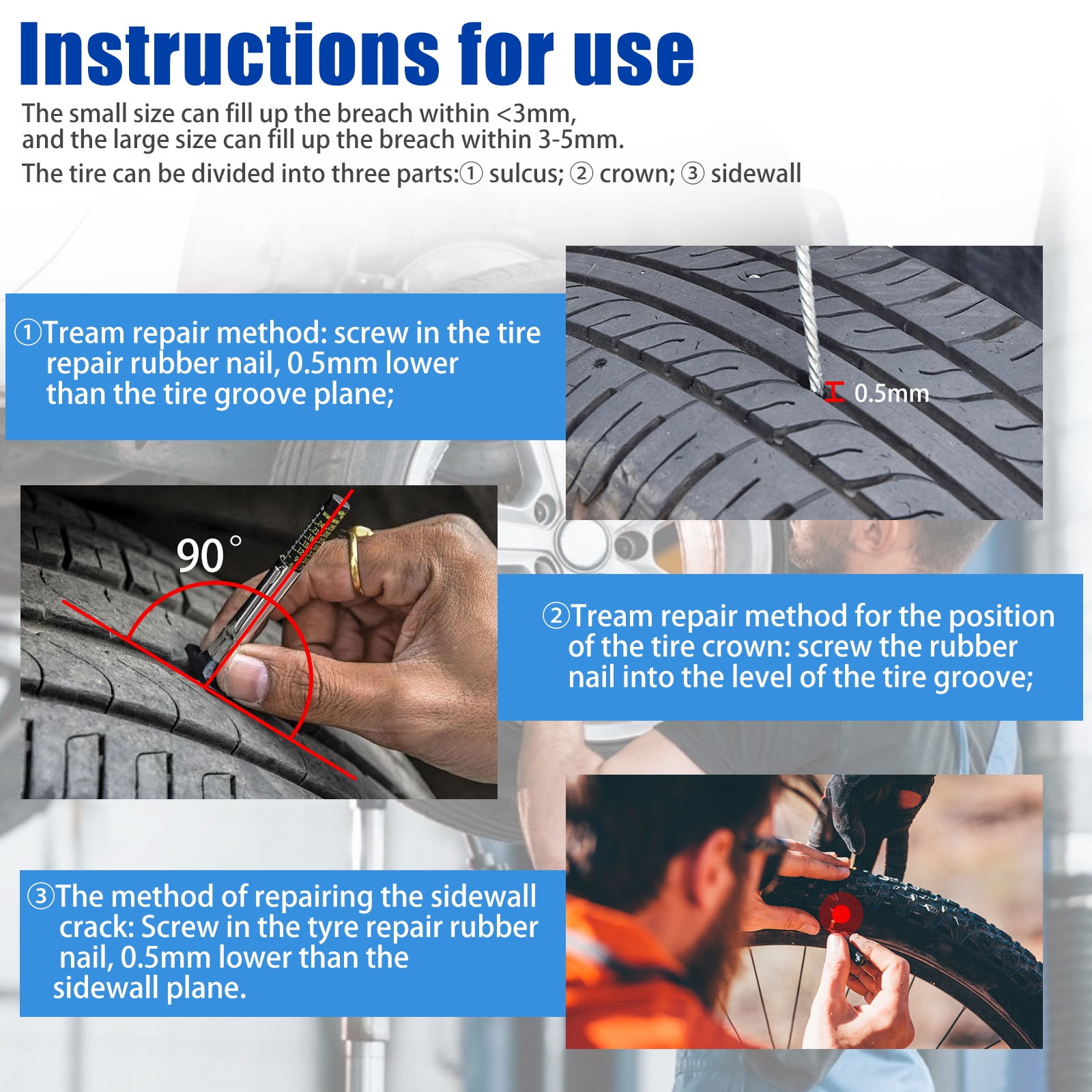 10pcs Vacuum Tyre Repair Nail, TSV Bicycle Motorcycle Car