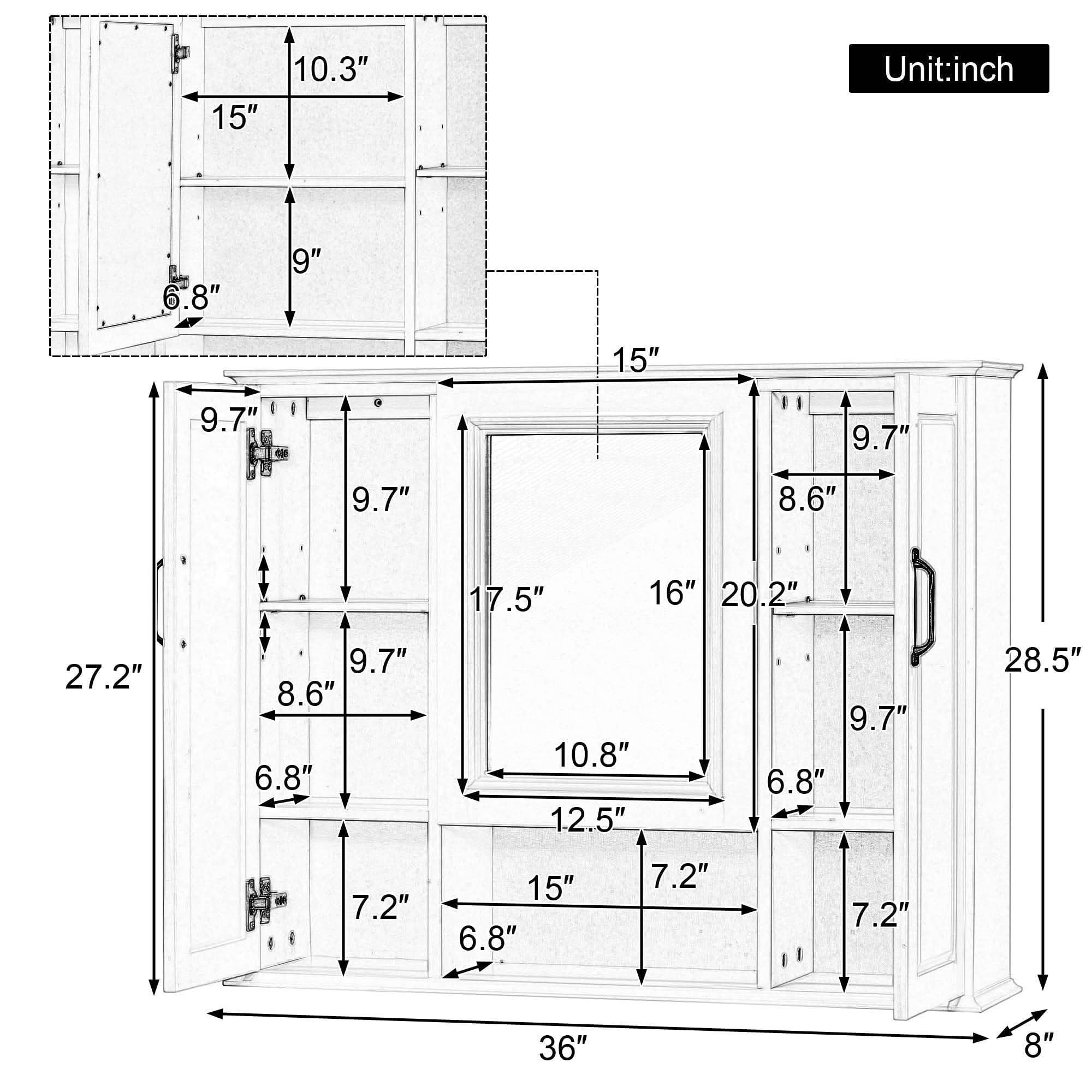 MAYEERTY 36" Bathroom Vanity with Sink White MDF Rubberwood 3 Drawers Adjustable Shelf Freestanding