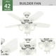 thumbnail image 2 of Ventilador de techo Hunter Builder con cadena LED para interiores, 42 pulgadas, 2 of 7