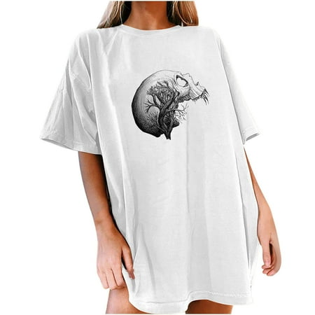 

Lyinloo Womens Vintage Drop Sleeve Halloween Print Pattern Casual Short Sleeve Tops