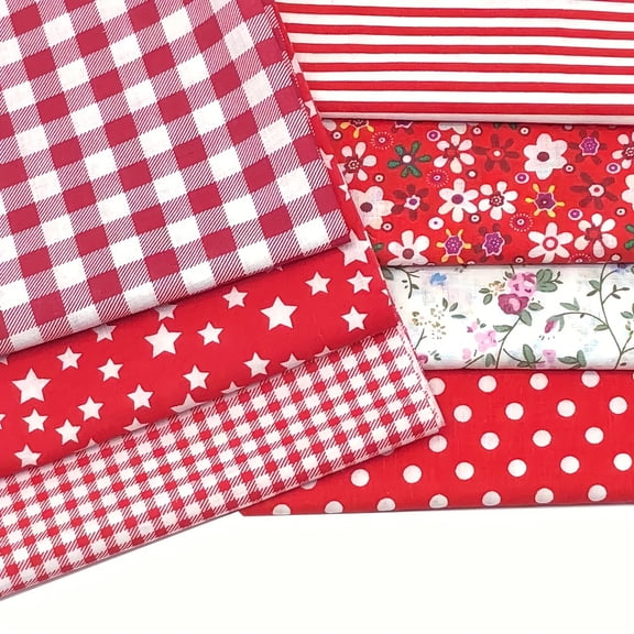 7 pieces of red pure cotton printed fabric for clothing, apparel, DIY fabric, patchwork, and square cotton fabric
