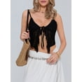thumbnail image 5 of Coduop Women Tie Front Crop Top Y2k Spaghetti Strap Lace Tank Flowy Going Out Vest Tops Split Shirt, 5 of 9