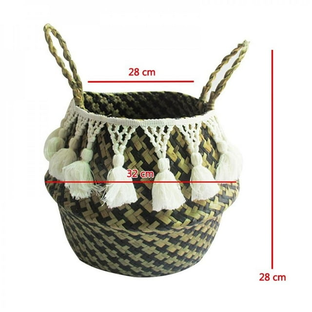 Handmade Mini Bamboo Storage Baskets Foldable Laundry Straw Patchwork Wicker Rattan Seagrass Belly Flower Pot Planter Basket