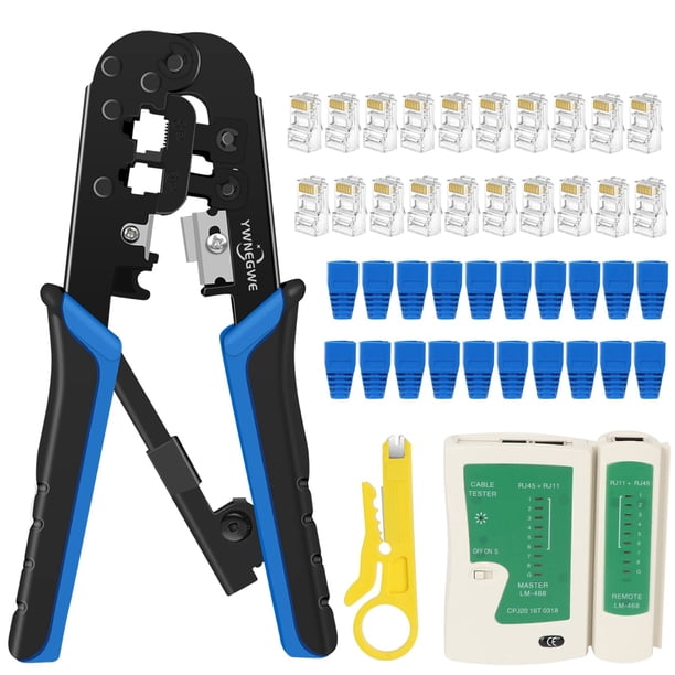 Kit de herramientas de crimpado YWNEGWE RJ45 Ethernet RJ11 RJ12 con comprobador