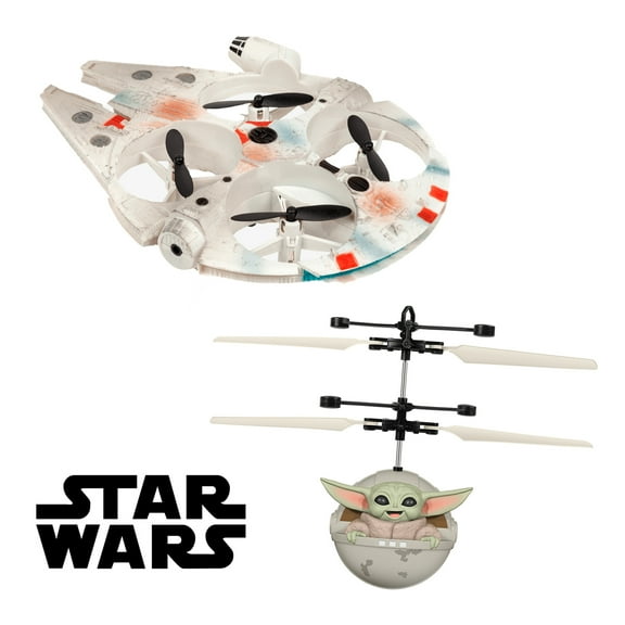 Star Wars 2-Pack - Baby Yoda Flying Figure Helicopter & Millennium Falcone Drone
