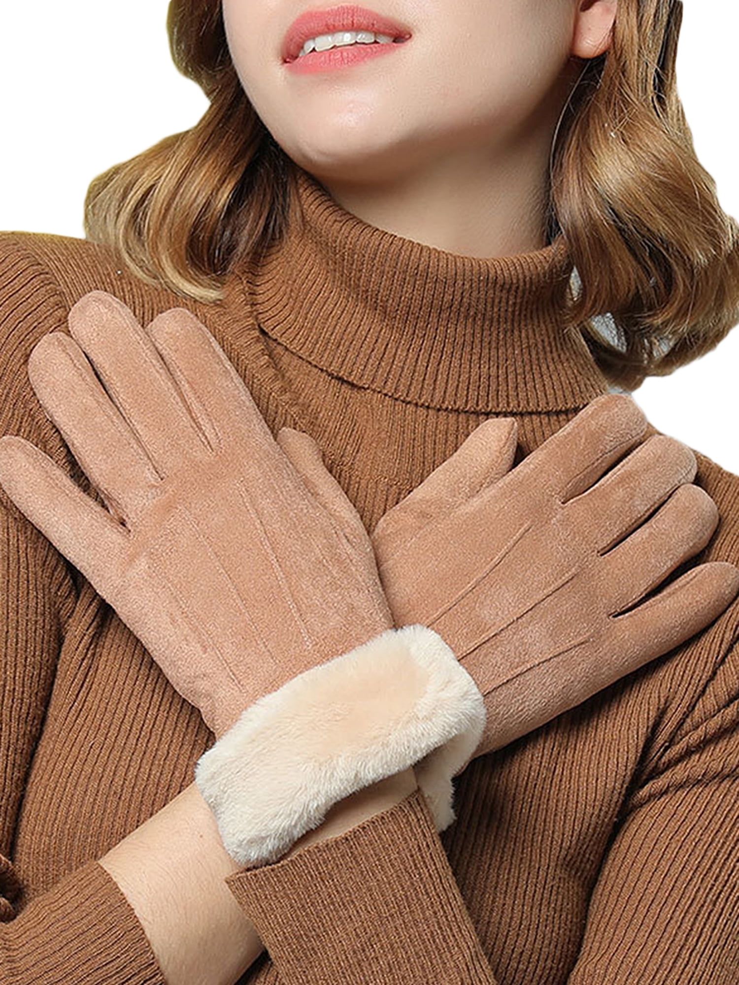 Gloves International Womens Leather Mittens with Faux-Fur Lining