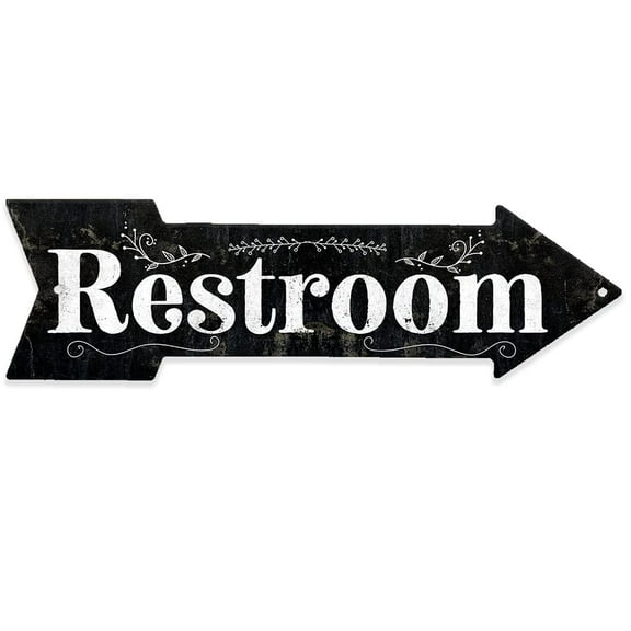 Metal Sign - Restroom Wood - Directional Arrow Sign - Durable Metal Sign - Use Indoor/Outdoor - Classy Restaurant, Club, Or Any Business Establishment Restroom Directional Sign