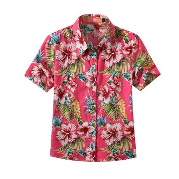 SSLR Big Girls Hawaiian Shirt Cotton Short Sleeve Button Down Shirt
