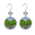 thumbnail image 1 of Stream Green Forestry Science Nature Scenery Bow Earrings Drop Stud Pierced Hook, 1 of 3
