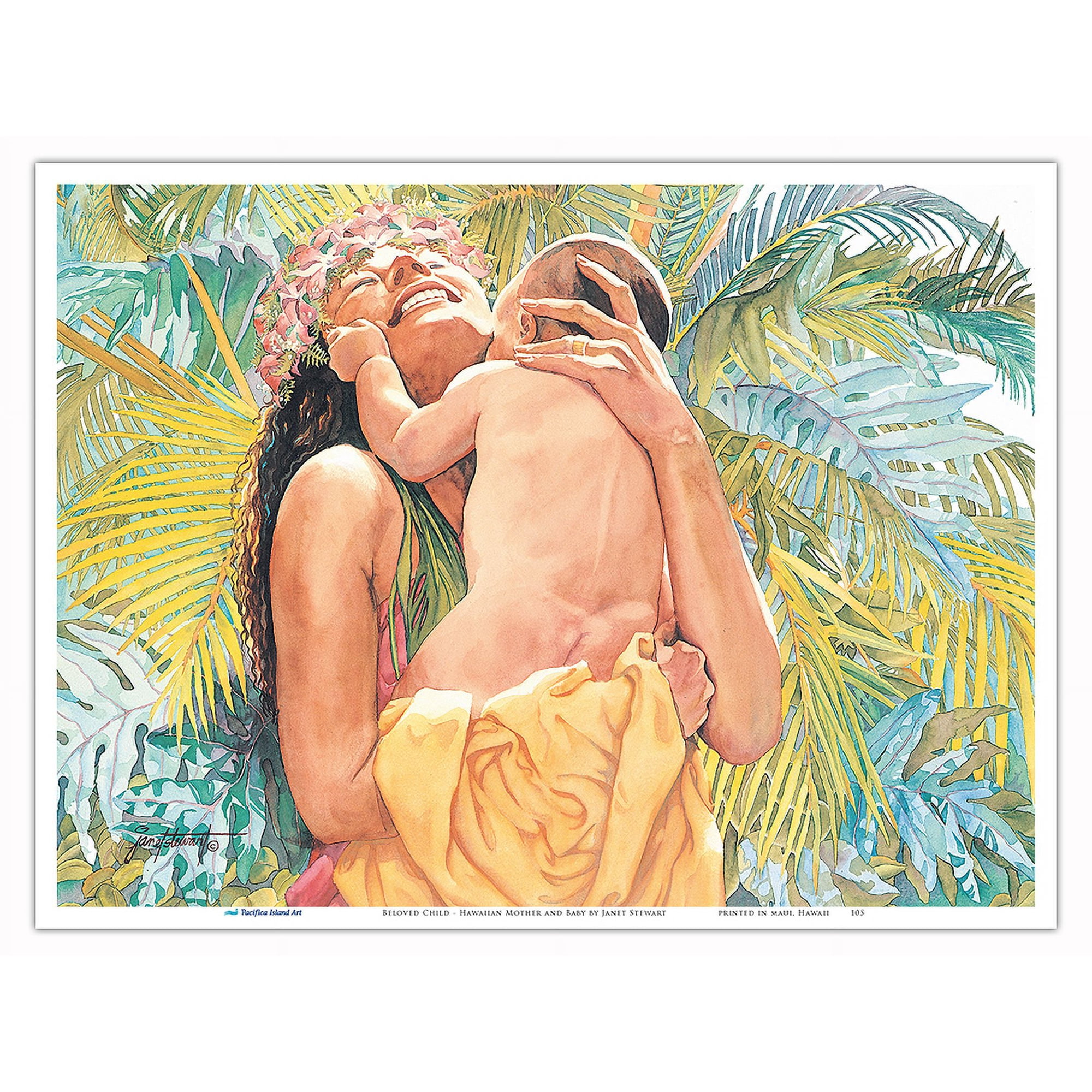 Beloved Child (Ke Keiki Milimili) - Hawaiian Mother and Baby - From an Original Watercolor Painting by Janet Stewart - Master Art Print (Unframed) 9in x 12in