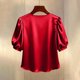 thumbnail image 5 of TaTaai Summer Fashion Solid Women's Round Neck Short Sleeve Top, Pearl Embellished Professional Style, Soft Lightweight for Office Daily Party Wear Gift, 5 of 5