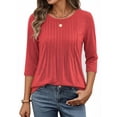 thumbnail image 2 of MOYIKO 3/4 Length Sleeve Womens Tops Crew Neck T Shirts Pleated Tunic Summer Blouses Dressy Casual, 2 of 7