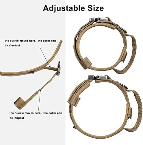Tactical Dog Collar, Adjustable Military Training Nylon Dog Collar with Control Handle and Heavy Metal Buckle for Medium and Large Dogs, with Patches and Airtags Case (S, Brown)
