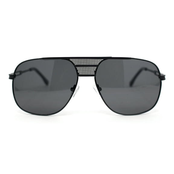 Mens Flat Top Racer Mobster Metal Rim Retro Luxe Fashion Sunglasses All Black