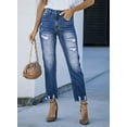 thumbnail image 4 of Asyoly Womens Distressed Raw Hem Jeans Mid Rise Destroyed Hole Pocketed Denim Pants, 4 of 7